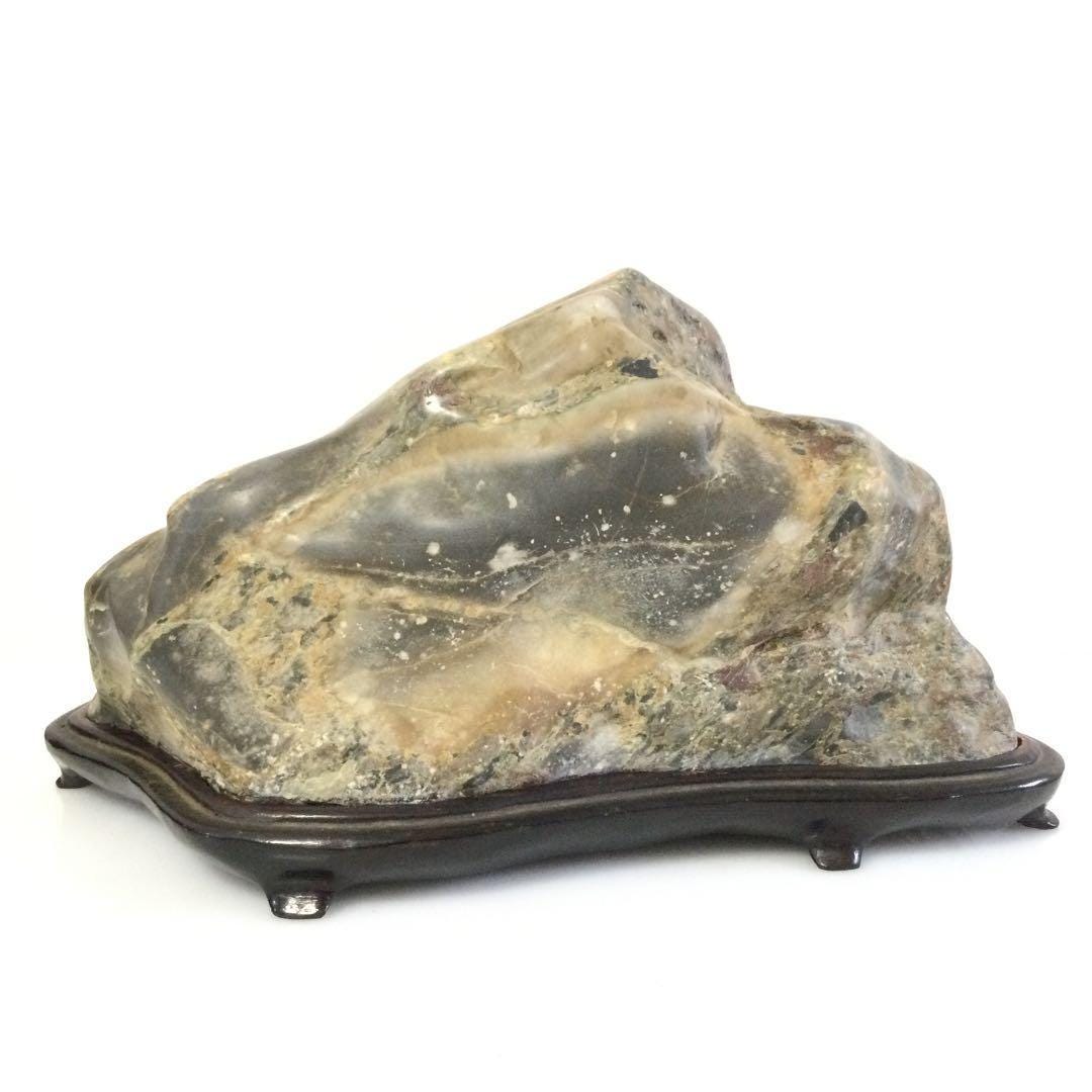 Japanese Viewing Stone Suiseki – Natural Scholar's Rock With Wood