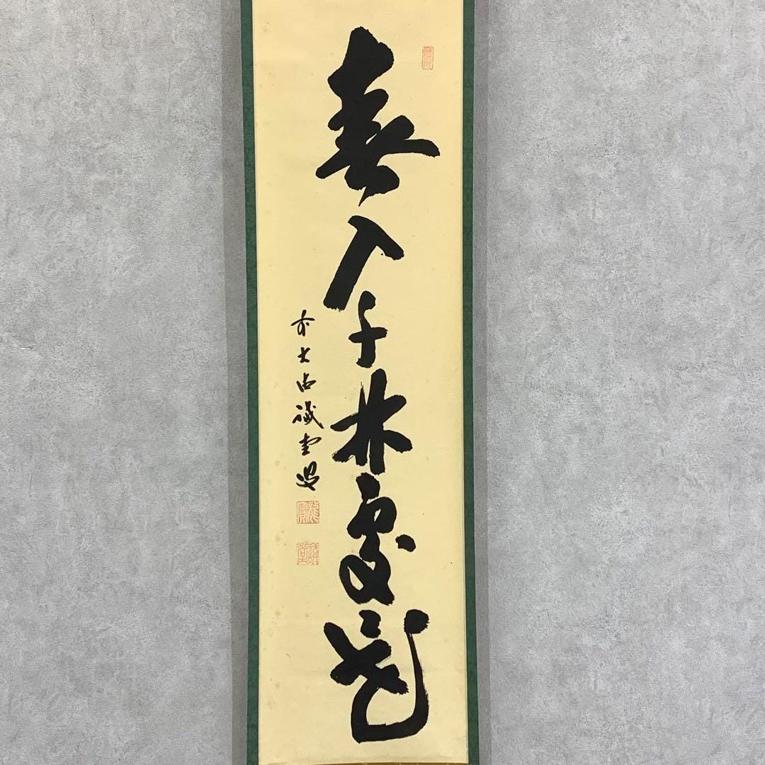 藤井海堂作「春は千里に花咲く」禅書軸 – 箱付き掛軸、高さ189cm