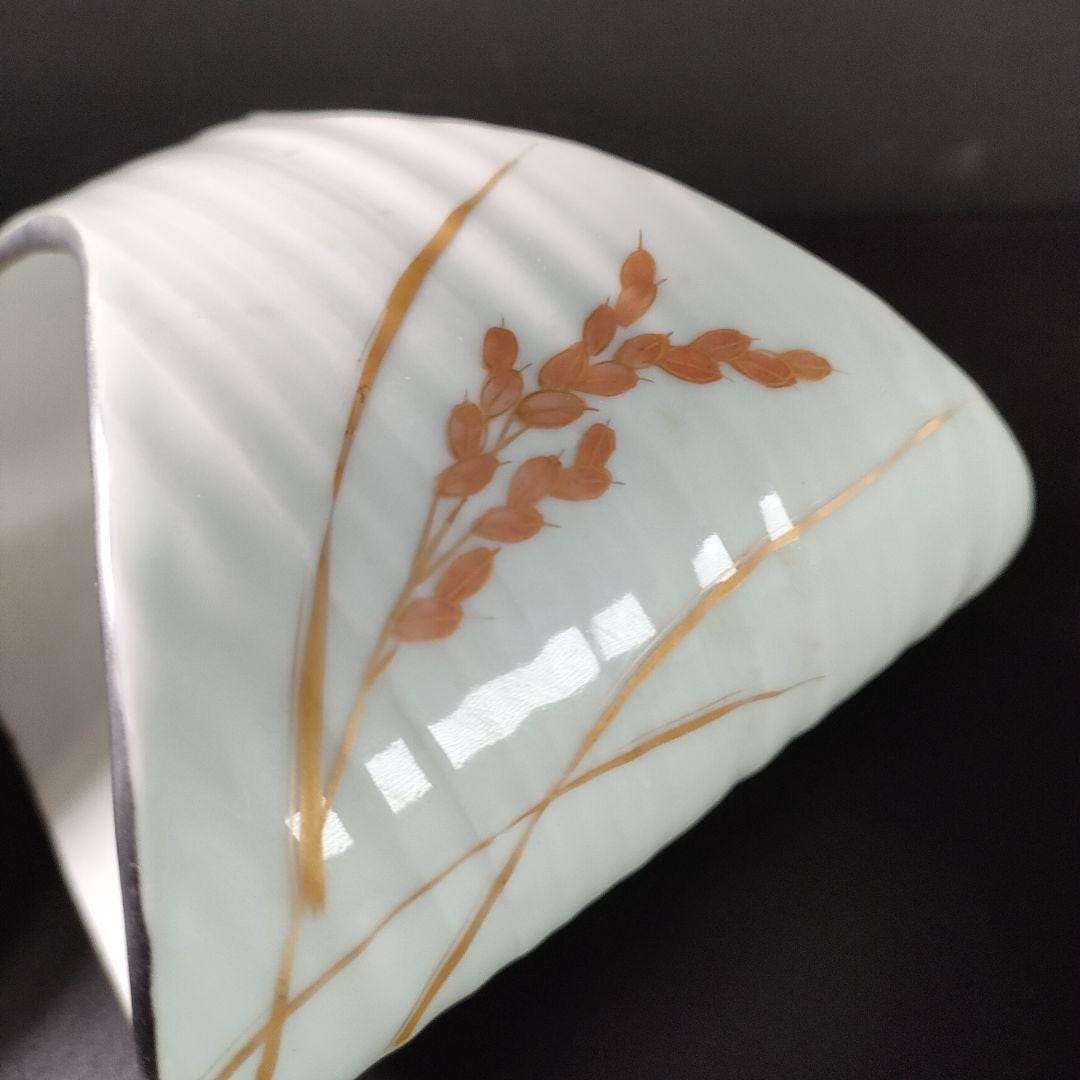 C19-1/平安仁平造/色絵麦穂先附8客/共箱/食器/和食器/向付/懐石 平安仁平作 向付皿 8枚セット 陶器製 麦文様手描き絵付け