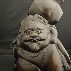 Vintage Bronze Daikokuten Statue, Lucky Feng Shui Decor for Wealth & Prosperity, Japanese Seven Lucky Gods Figurine, 9&quot; Tall, 6.2 lbs