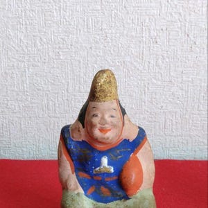 Japanese Ebisu and Daikoku Clay Dolls – Pair of Traditional Tsuchi Ningyo Lucky Gods for Prosperity and Fortune, Hand-Painted Figures
