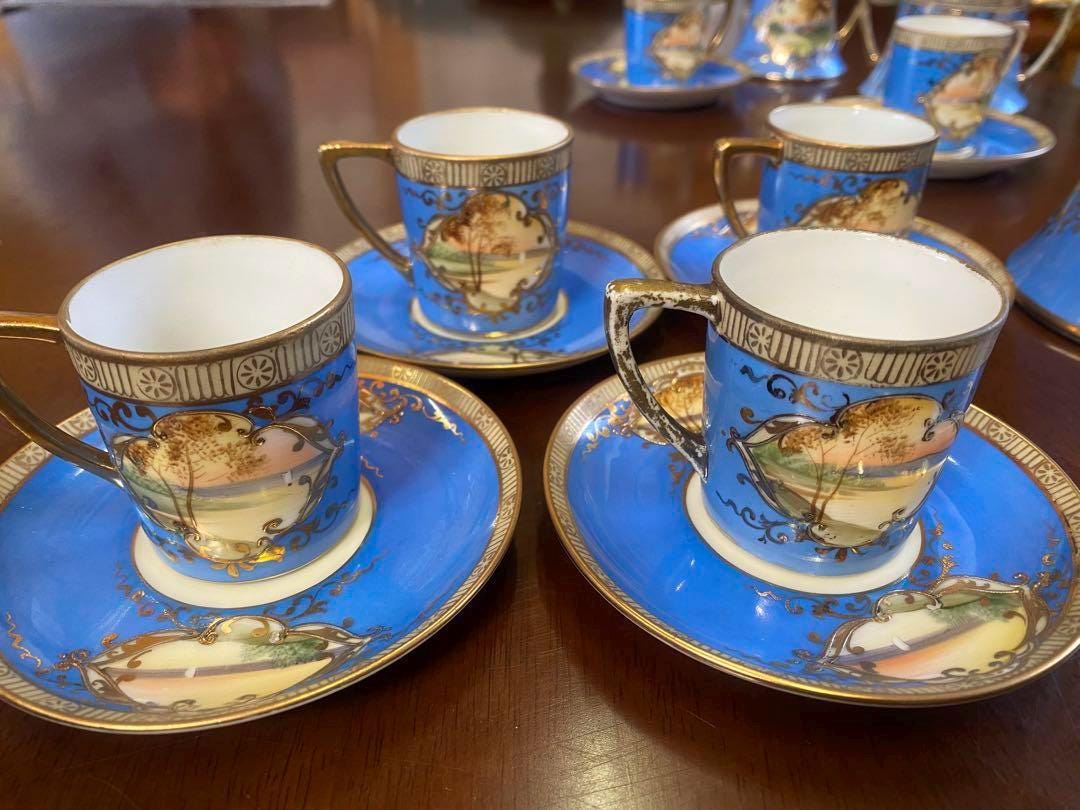 Antique 1910 Old Noritake 15-piece Turquoise Blue Tea Set With
