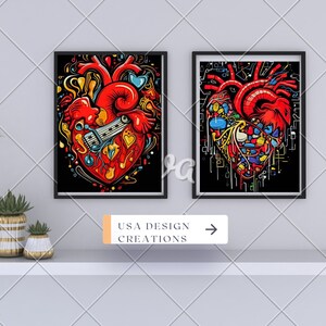 Pack of Two Digital Download New Ago Heart Wall Art Home Decor