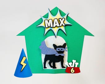 Custom Super Dog Birthday Cake Topper and Party Hat, Perfect for the Bravest Pup's Gotcha Day, Pet Adoption, or Barkday Celebration