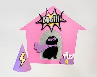 Custom Super Dog Birthday Cake Topper and Party Hat, Perfect for the Bravest Pup's Gotcha Day, Pet Adoption, or Barkday Celebration