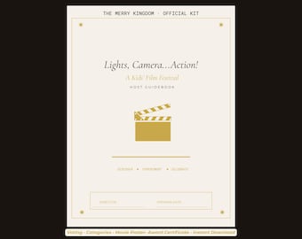 Kit para Festa de Cinema Infantil — Guia do Anfitrião para Imprimir — Festa Luzes, Câmera, Ação! — Noite de Cinema para Crianças — 6 a 12 anos — Download Imediato