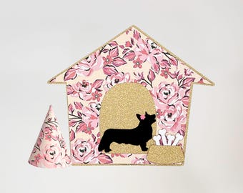 Custom Pink Dog Birthday Cake Topper and Party Hat, Great for a Puppy Party, Pet Adoption Day, and Gotcha Day Celebrations