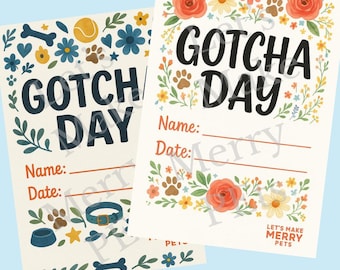 Pacote de Placas para Imprimir "Gotcha Day" - Versões para Meninos e Meninas | Download Instantâneo para Adoção de Animais de Estimação | Placa de Marco para Resgate de Filhotes