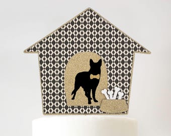 Custom Dog Birthday Cake Topper in Modern Black and Gold Pattern, Great for Chic Dogs on Gotcha Day or to Celebrate Their Adoption