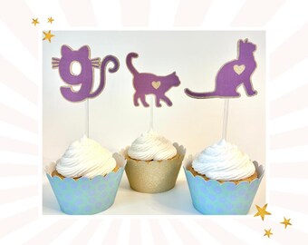 Custom Cat Cupcake Toppers and Party Hat, Perfect for Cat's First Birthday, and Kitten Meowday Celebration, Makes a Great Cat Mom Gift Too