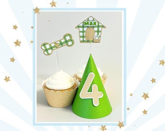 Custom Dog Birthday Cupcake Toppers & Party Hat Set, Personalized Pup Celebration, Perfect Gift for Dog Lovers and Pet Parents