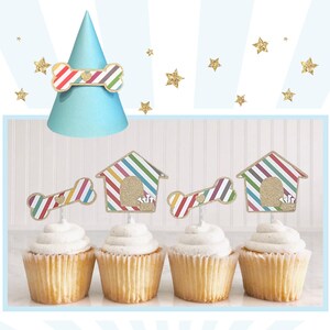 Custom Rainbow-themed Dog Birthday Party, Great for Gotcha Days & Pet Adoptions, Includes Cupcake Toppers, a Party Hat and a Birthday Banner