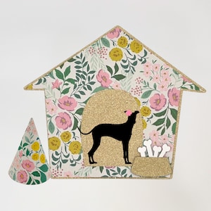 Custom Dog Birthday Cake Topper and Party Hat, Classic Doghouse Shape, Perfect for Gotcha Days, Dog Lovers & Pet Adoption Gifts, Blossom Set
