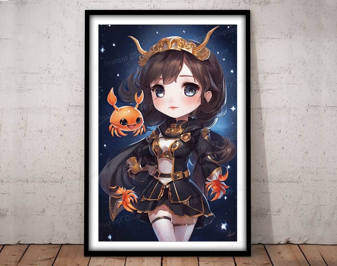 CHIBI CANCER Poster Astrological Sign Zodiac Wall Art Poster Digital ...