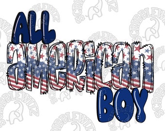 4th of July Sublimation PNG | Patriotic Clipart Design | Hand Drawn | Instant Download | Printable Digital Art | All American Boy Design