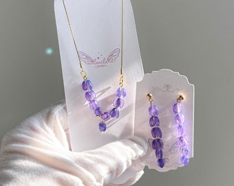 Lavender Jewelry Set - Shrink Plastic Necklace and Earrings - Hypoallergenic Brass Jewelry - Floral Gift for Women