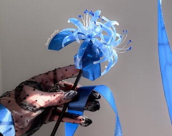 Handmade Blue Spider Lily Hair Stick | Shrink Plastic Floral Hair Accessory
