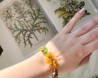 Golden Heather Bracelet, Shrink Plastic and Brass, Gift For Her