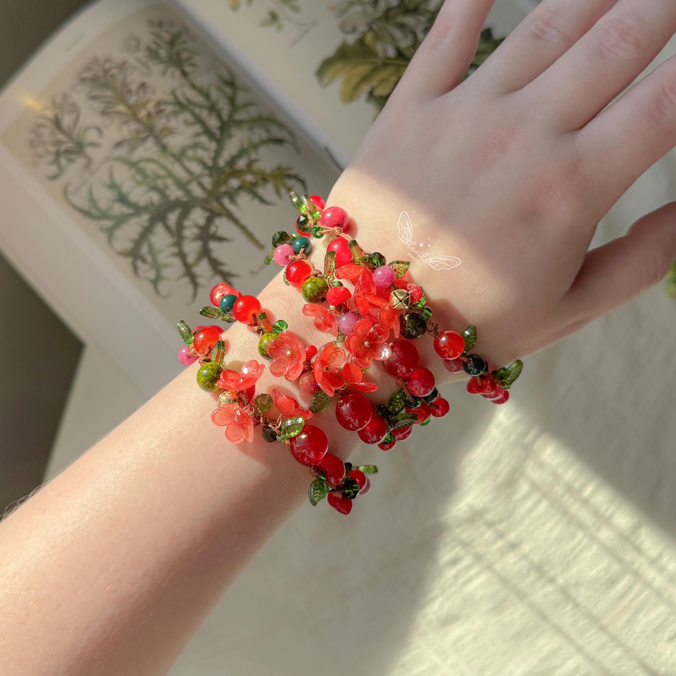 Crimson Chime Bracelet, Shrink Plastic and Brass, Gift For Her