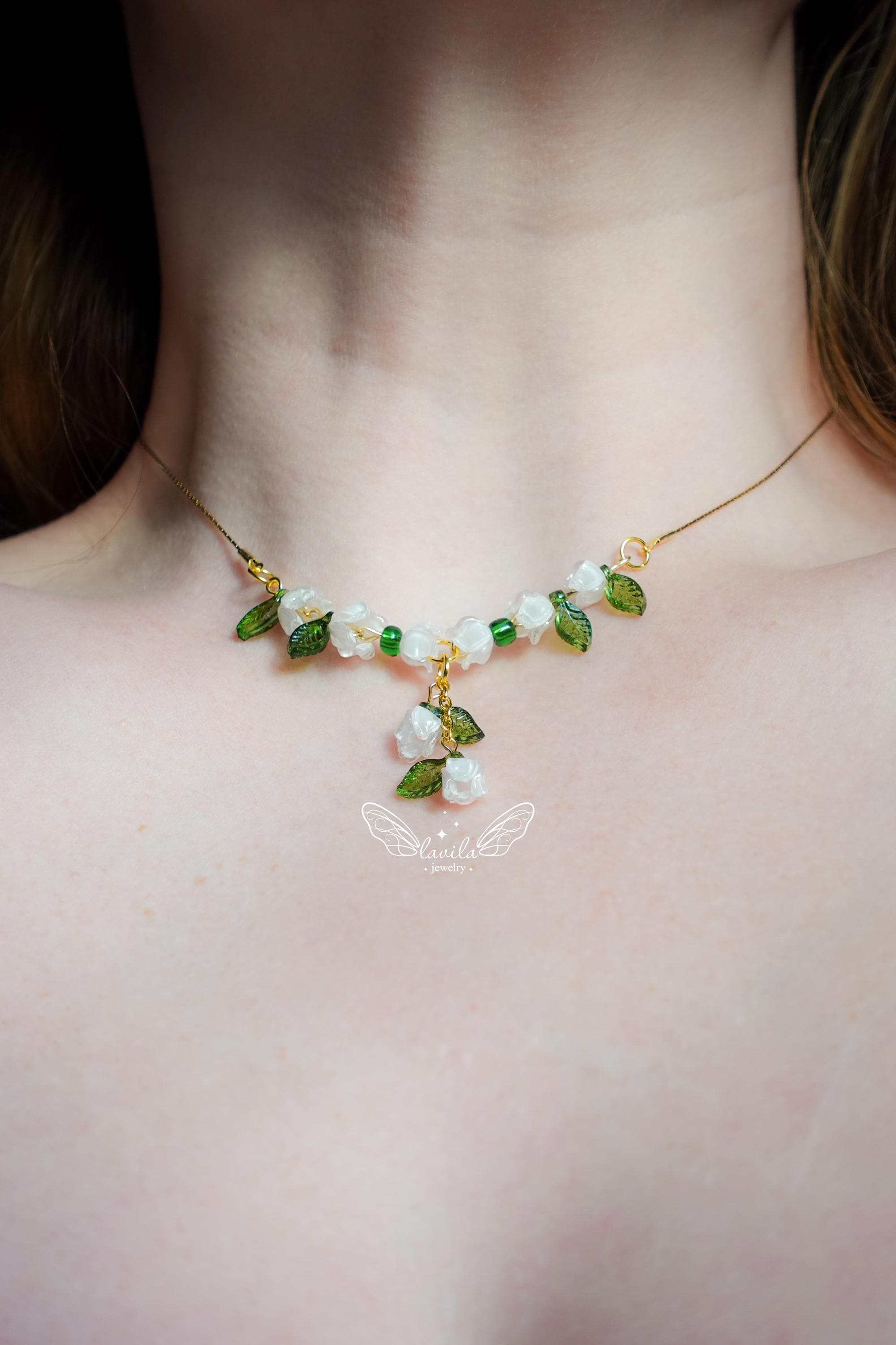 Lily of the Valley Jewelry Set - Shrink Plastic Necklace, Earrings
