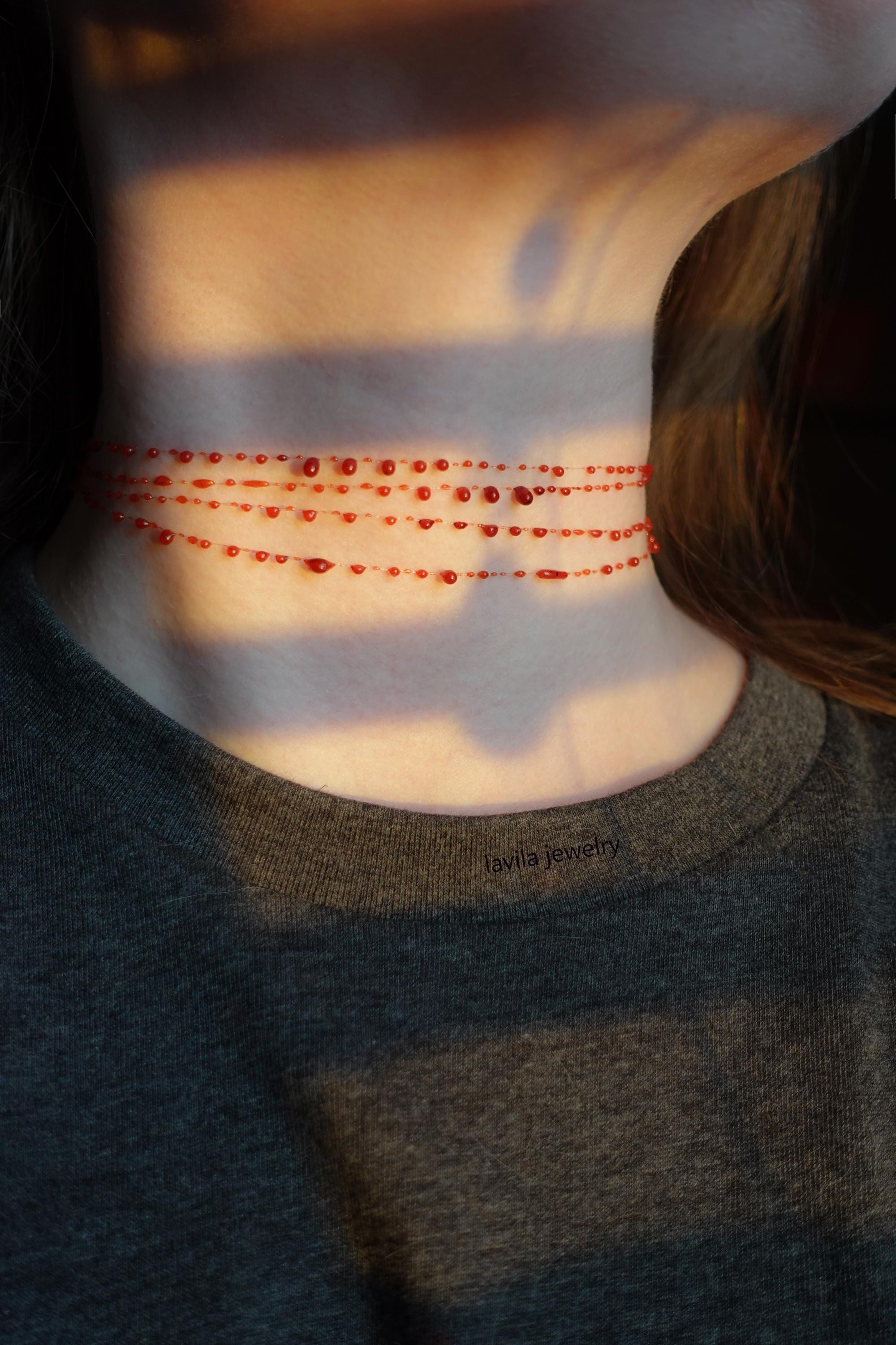 Scarlet Grace: Blood Red Choker and Bracelet Minimalist Set