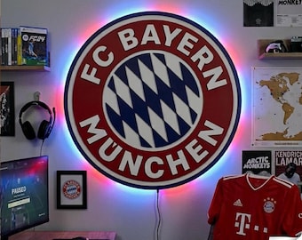 3D FC Bayern Munich LED Light Wooden Logo, Wooden Soccer Decor