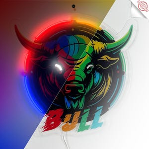 UV printed neon sign,Custom neon sign,LED Neon Signs, Acrylic Printed neon sign, Aesthetic neon light, Neon wall Art,Wall Hangings,Bull