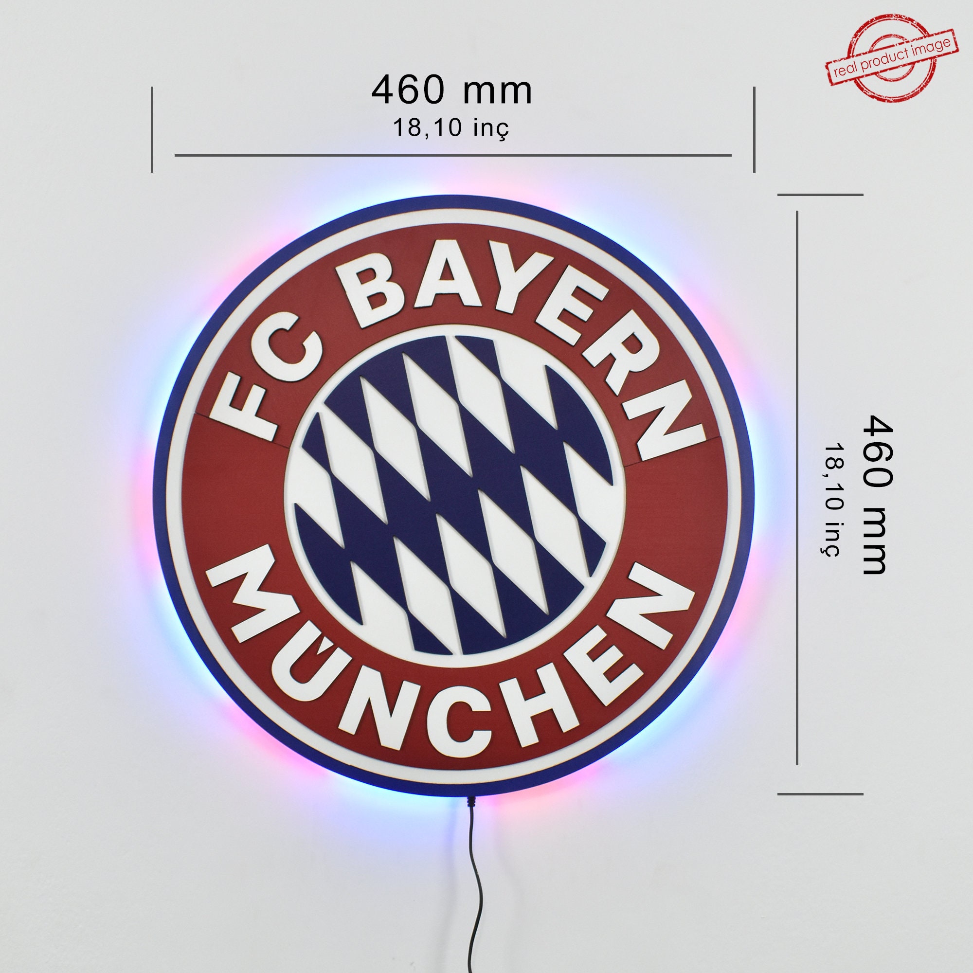 3D FC Bayern Munich LED Light Wooden Logo, Wooden Soccer Decor 3D FC Bayern Munich LED Light Wooden Logo, Wooden Soccer Decor