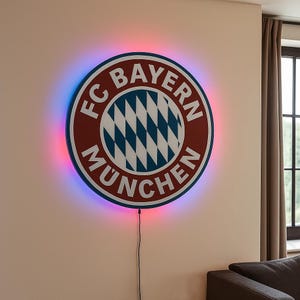 FC Bayern Munich team logo. 3D. Wall art FC Bayern Munich. For wall FC Bayern München.Bayern Munich Decor.Led light