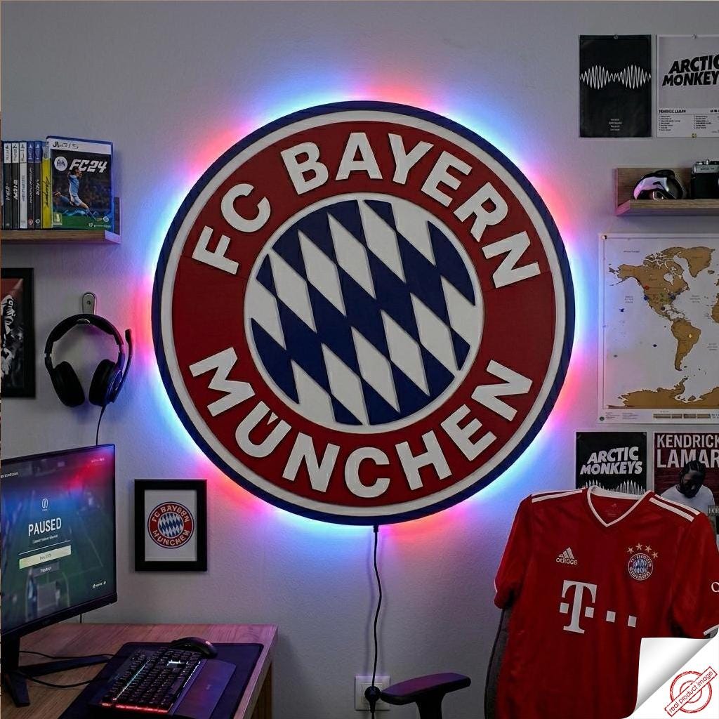 3D FC Bayern Munich LED Light Wooden Logo, Wooden Soccer Decor