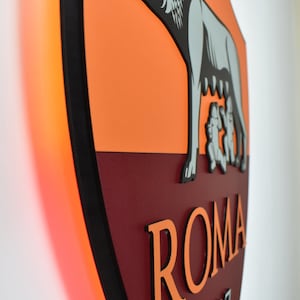 3D Roma-Teamlogo. Led Licht, Wandkunst Roma. Für Wand AS Roma. Roma decor.Rosen aus Holz Sticker. Roma Sing, Roma Wandkunst