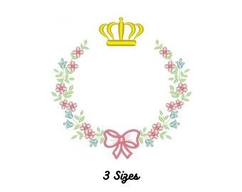 Monogram frame embroidery designs - flowers machine embroidery design - wreath machine embroidery - files for embroiderer