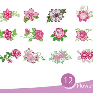 12 Flower Embroidery Designs - Flower Machine Embroidery - Flower Embroidery File - Flower Embroidery