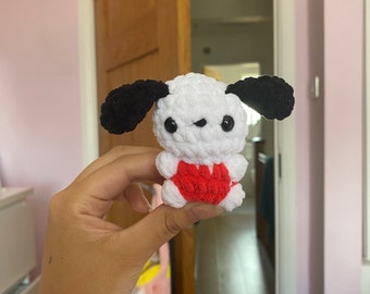 crochet pochacco keyring - handmade sanrio plushie | cute/soft stress toy | desk buddy | gift/secret santa | children’s stuffed animal |