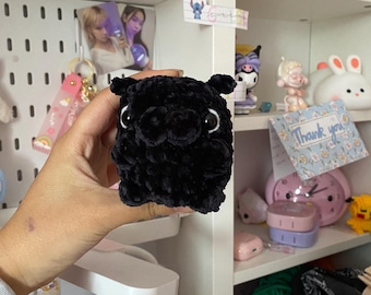 crochet black pug squishy - handmade plushie | cute/soft stress toy | desk buddy | gift/secret santa | children’s stuffed animal |