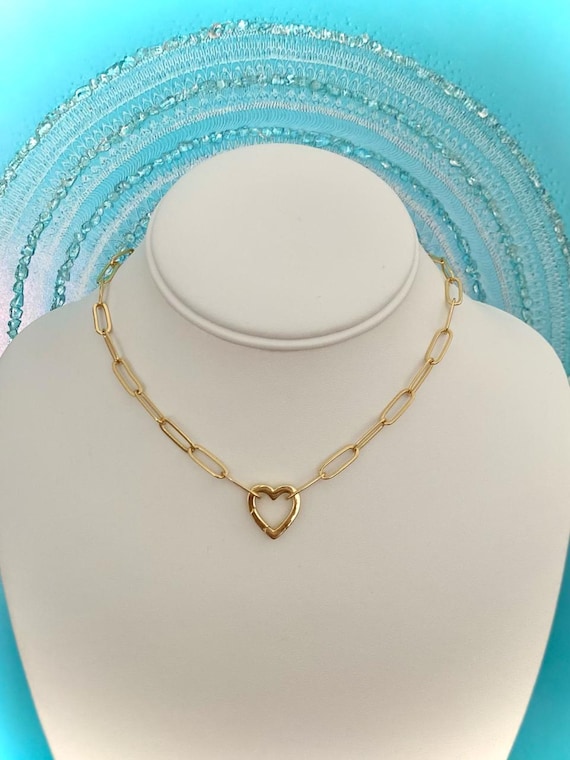 18K Gold Filled Heart Necklace: Paperclip Chain - Etsy