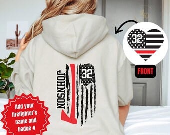 Thin Red Line Hoodie, Custom Firefighter Hoodie, Firefighter Sweatshirt, Firefighter Wife Gift, Gift for Firefighter Dad, Gifts for Husband