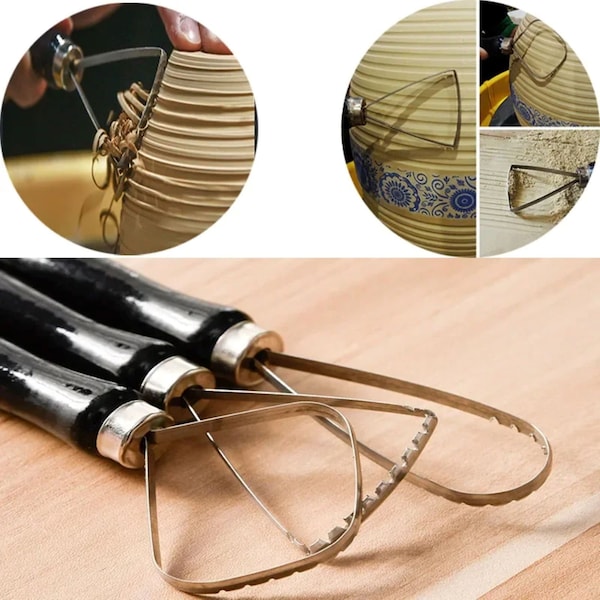 Clay Surface Textures, Carving Tool, 3Pcs, Wooden Handle Stainless Steel Round Head, Serrated Ring Trimming, Repair Toolkit, Pottery Making