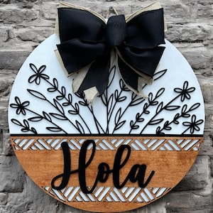Hola front door sign|Wild flower front door sign|Wildflower door hanger|Spring door hanger|Floral door hanger|Floral front door sign