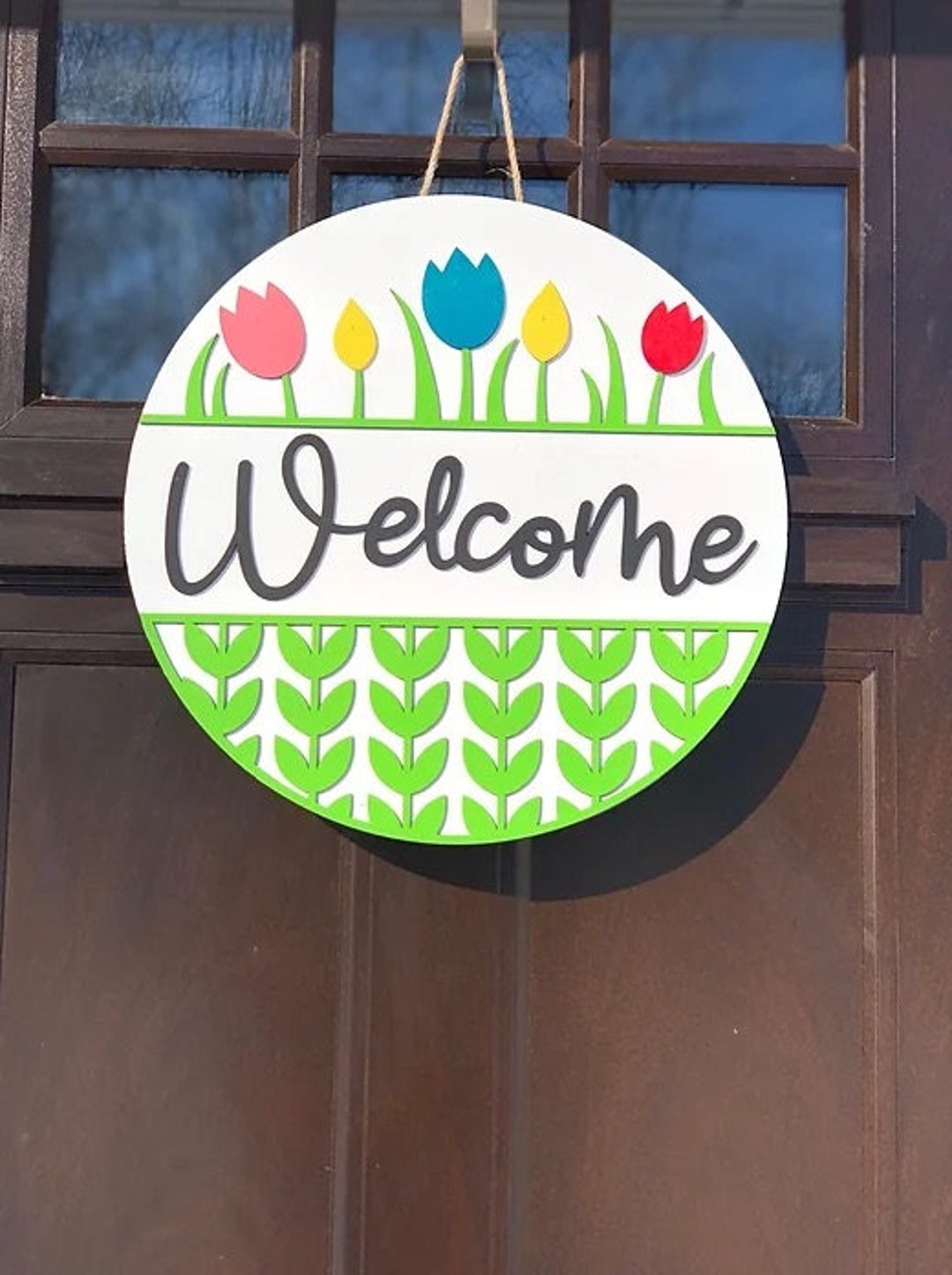 Spring Sign Outside House Spring Home Decor| Outside Sign| Sign for Door| Wood Wreath| Round Sign ...
