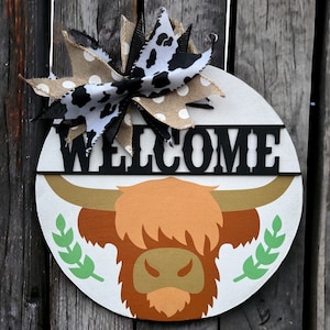 Plaque de porte d&#39;entrée vache Highland|Panneau de porte d&#39;entrée|Décoration de maison de vache|Décoration occidentale|Décoration d&#39;intérieur|Panneau en bois|Panneau 3D| Cadeau de pendaison de crémaillère | Nouveau décor