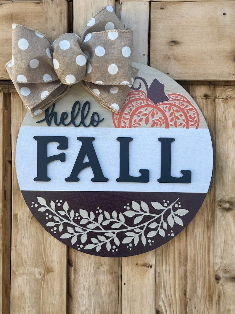 Fall door hanger|Fall wreath|Fall front door sign|Fall door sign|Pumpkin sign|Pumpkin door sign|Sign for door|Autumn sign|Hello fall sign image 1