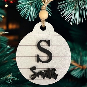 Shiplap Initial Christmas Ornament, Rustic Monogram Christmas Ornament, Last Name Christmas Ornament, Our First Christmas, Secret Santa Gift