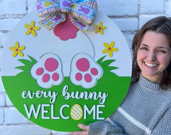 Easter Bunny front door sign|Easter front door sign|Easter bunny sign|Front door sign for Easter|Welcome Easter Sign|Wood Easter door sign