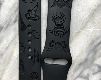 Witch watch band| Celestial Watch Band| Black Magic, Witchcraft Silicone Watch Band | Halloween Watch Band| Witchy Watch Band