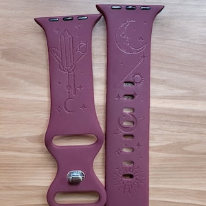 Crystal watch band|Mystical engraved watch band|crystal Watch Band| silicone watch band| Witchy Watch Band|Purple Watch Band|Boho watch band