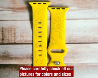 Honey Bee watch band|gift for bee lover | Bee Engraved watch band| Honey Watch Band | Honey Comb | Flower Watch Band | Floral Watch Band