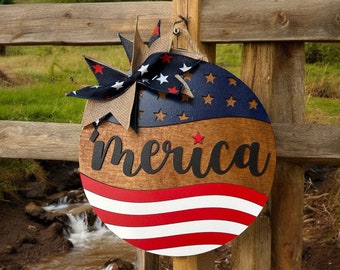 Letrero para puerta de entrada del 4 de julio/Decoración patriótica para puerta/Corona de puerta de verano/Corona de bandera/Colgador de puerta del 4 de julio/Letrero de verano para puerta/Patriótico