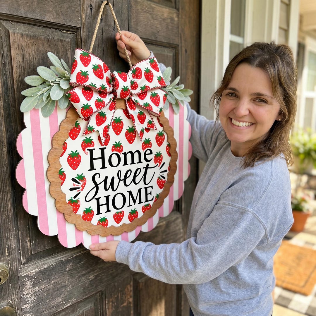Strawberry Door Hanger| Home Sweet Home Strawberry Decor|summer Front ...