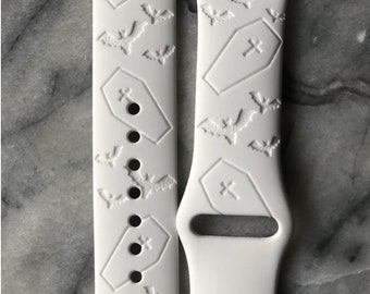 Coffin watch band| Halloween engraved watch band|Bat Watch Band| silicone watch band| Witchy Watch Band| Fall Watch Band